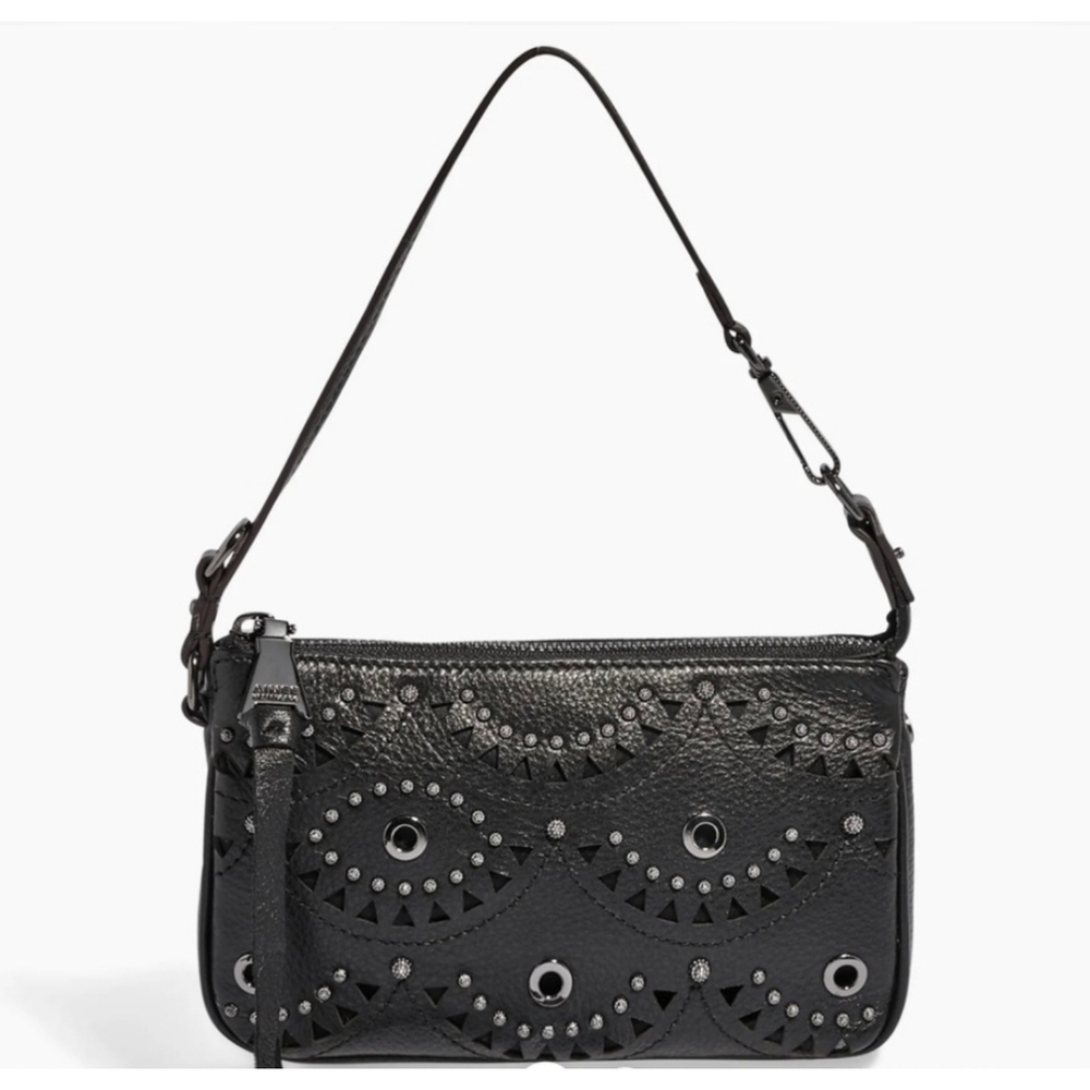 Aimee Kestenberg▪️Fiery Novelty Pouchette Black Laser Cut Leather Wristlet Purse
